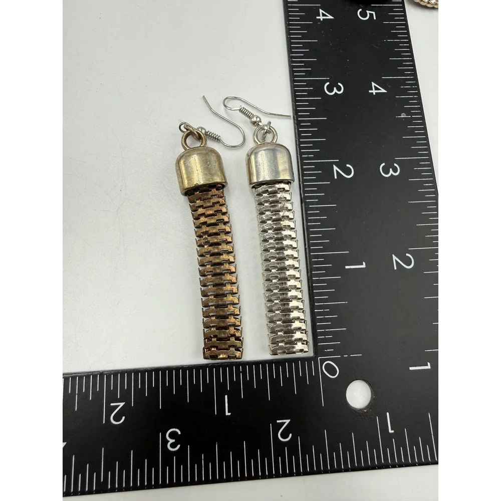 Vintage‎ Mixed Metal Mesh Ladder Drop Earrings Silver Bronze Industrial Dangle
